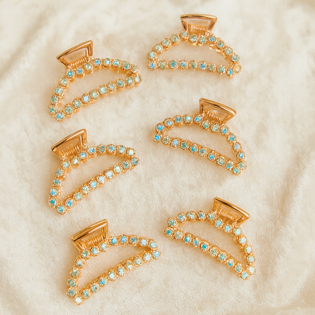 Premium Rose Gold Metal Sparkling Crystal Hair Claw Clip