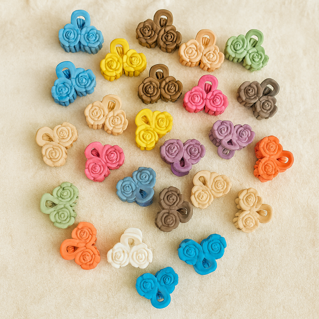 Small Floral Rose Hair Claw Clip Set – Multicolor Matte Finish