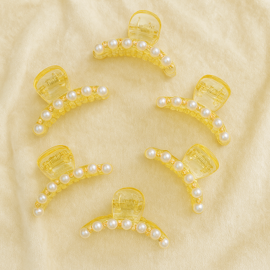 Pearl & Crystal Golden Transparent Design Hair Claw Clip