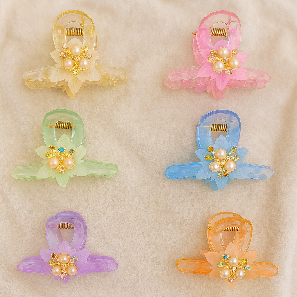Floral Pearl Hair Claw Clip