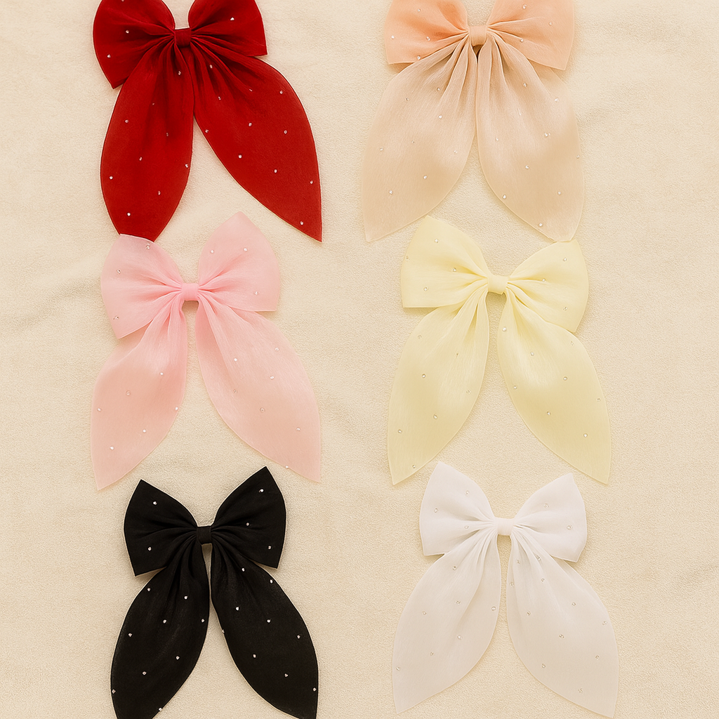 Elegant Pearl Studded Long Tail Hair Bow Clip