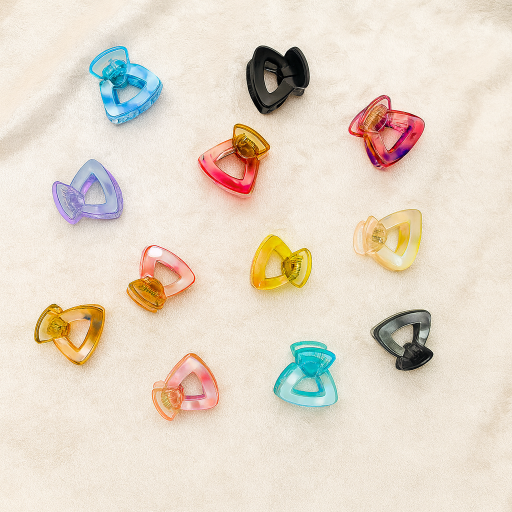 Trendy Triangular Small Hair Claw Clip Set – Vibrant Multicolor Glossy