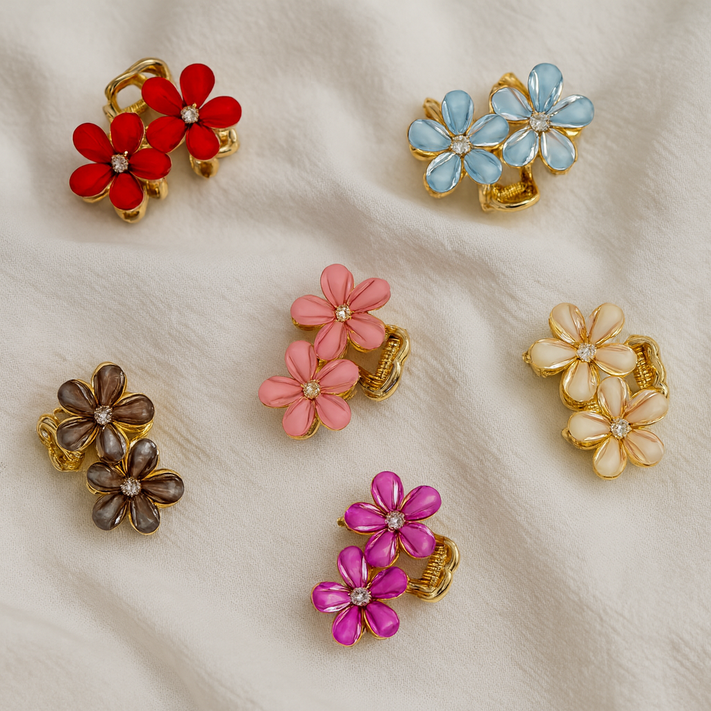 Metal Floral Mini Hair Claw Clip Set – Colorful Dula Flower Design