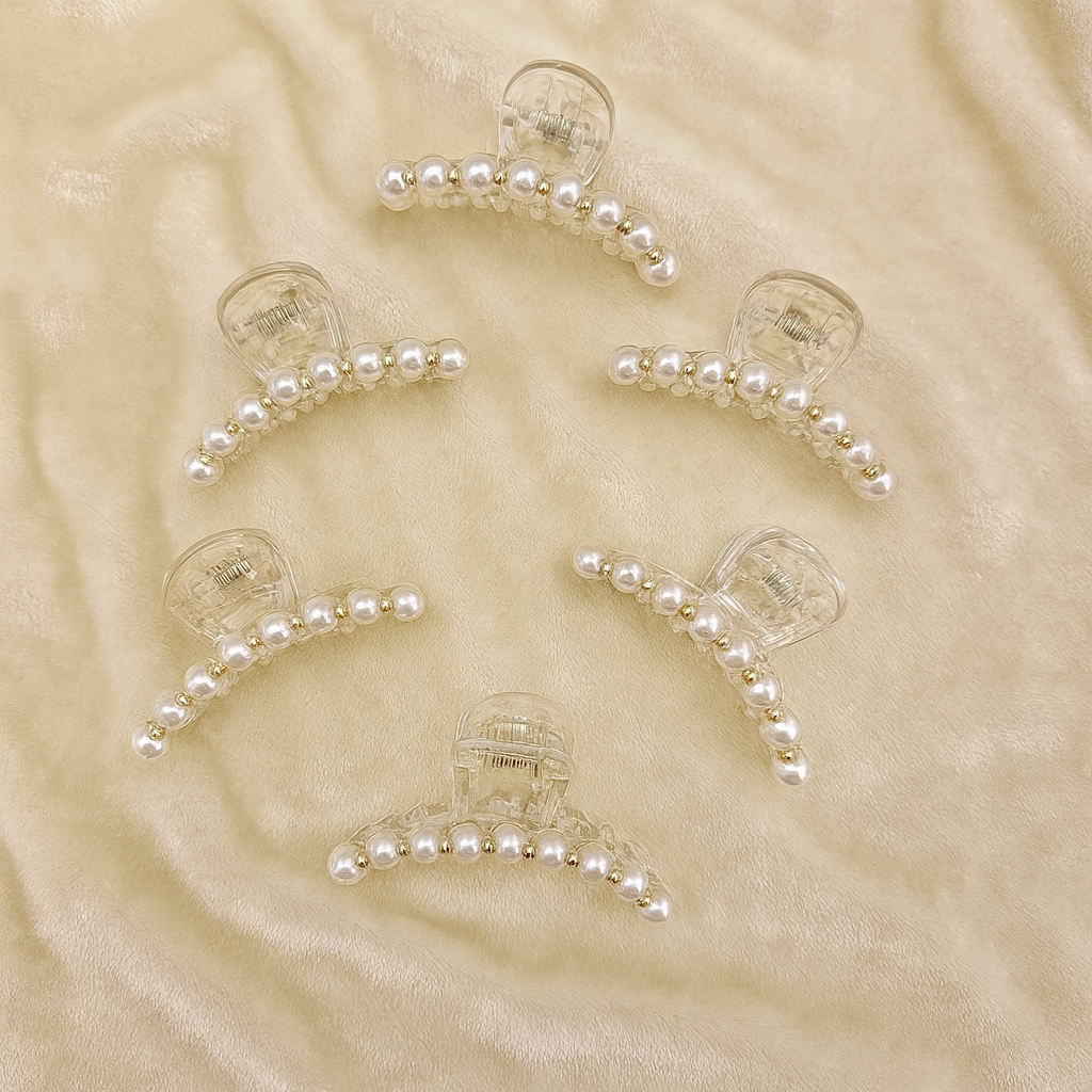 Pearl & Crystal White Transparent Design Hair Claw Clip