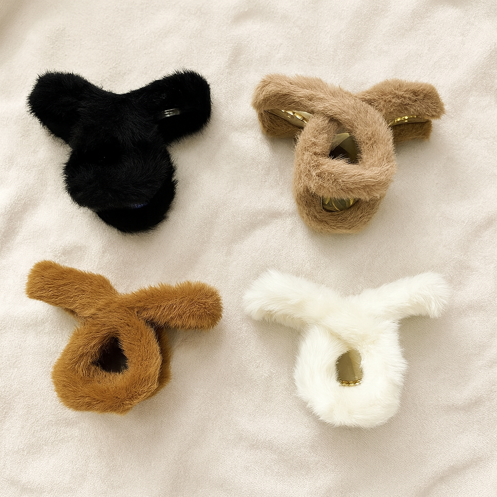 Large Fluffy Bunny Ear Hair Clips (random color)