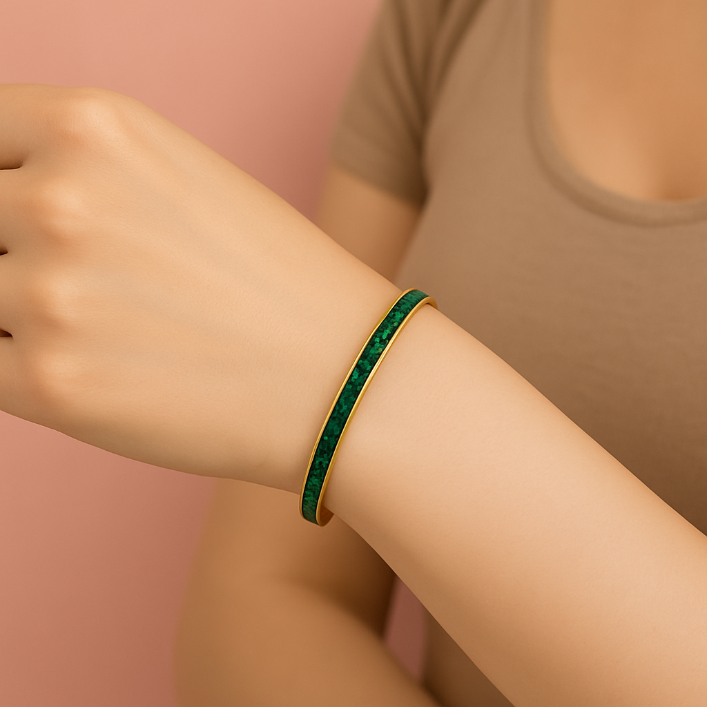 Premium Golden Anti-Tarnish Kada with Green Emerald