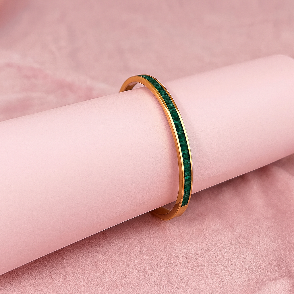 Premium Golden Anti-Tarnish Kada with Green Emerald
