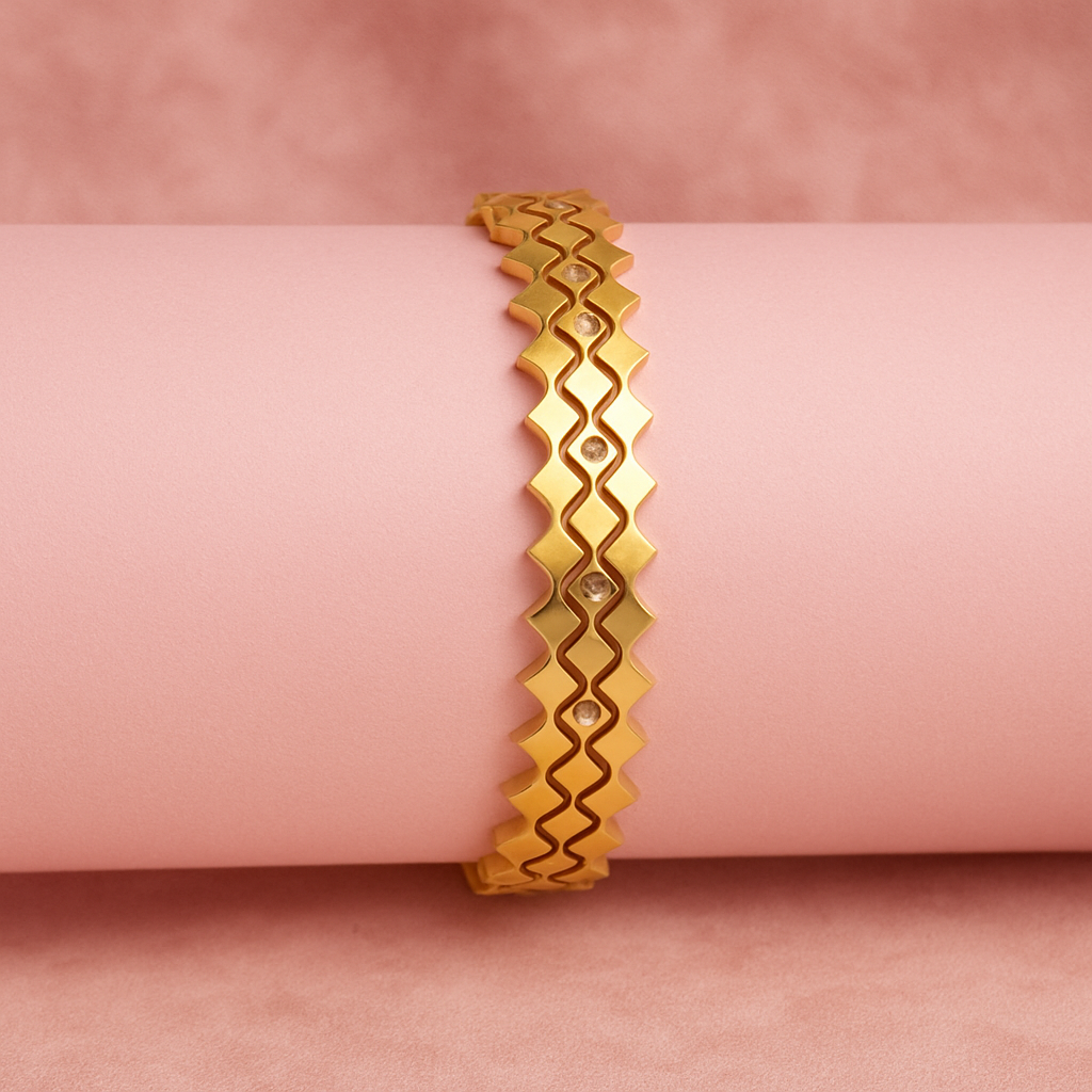 Premium Zigzag Design Anti-Tarnish Soft Golden Kada
