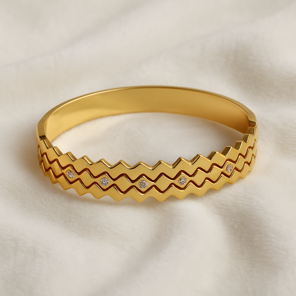 Premium Zigzag Design Anti-Tarnish Soft Golden Kada