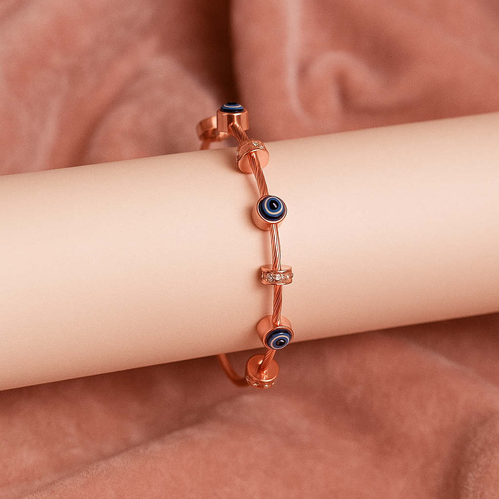 Premium Anti-Tarnish Rose Golden Evil Eye Kada