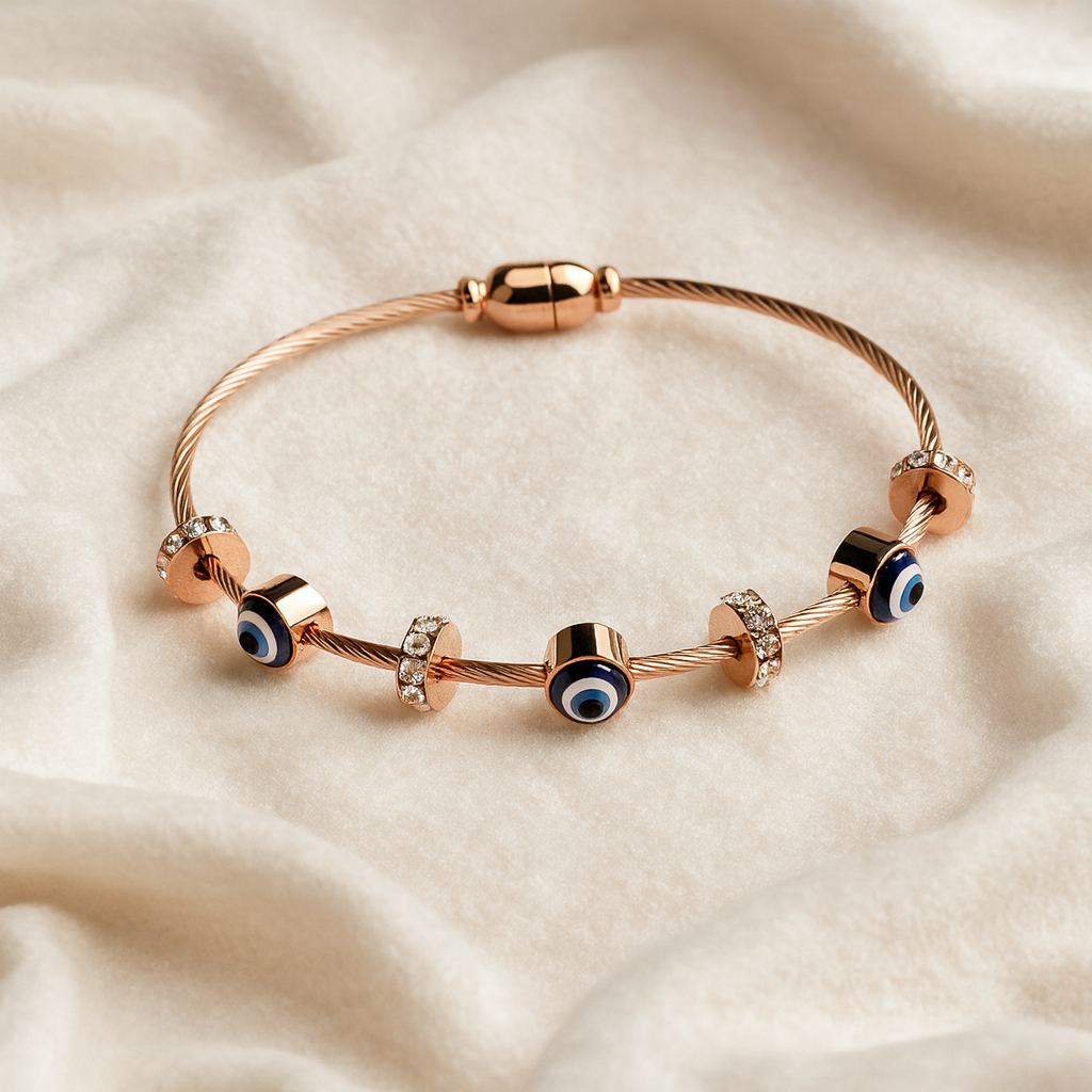 Premium Anti-Tarnish Rose Golden Evil Eye Kada