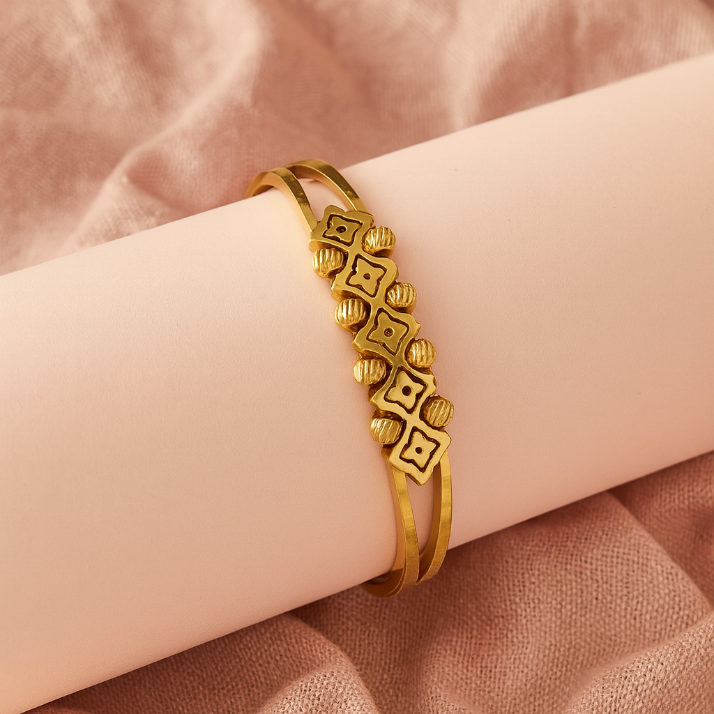 Premium Flower embosed Soft Golden Antitarnish Kada