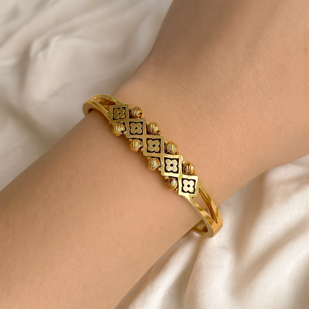 Premium Flower embosed Soft Golden Antitarnish Kada