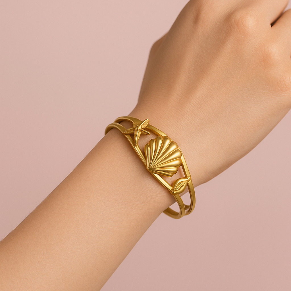 Elegant Shell & Starfish Design Anti-Tarnish Golden Kada