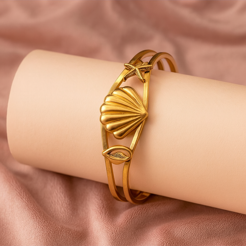 Elegant Shell & Starfish Design Anti-Tarnish Golden Kada