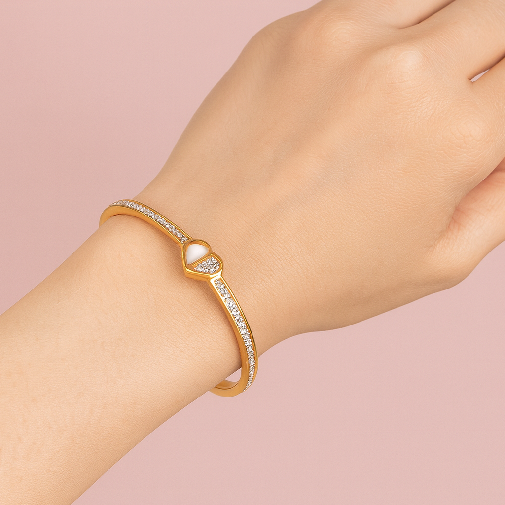 Premium Heart Elegance with Sparkling Stone-Studded Soft Golden Kada