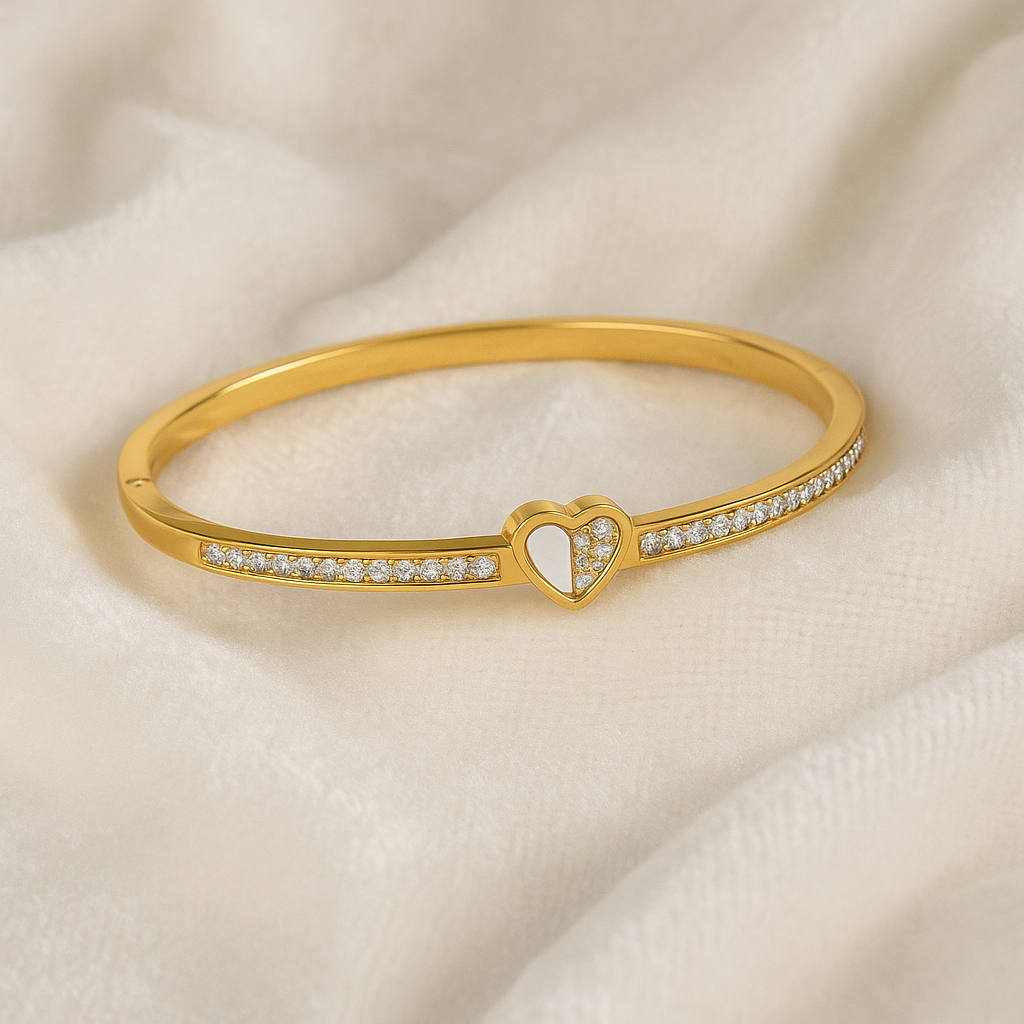 Premium Heart Elegance with Sparkling Stone-Studded Soft Golden Kada