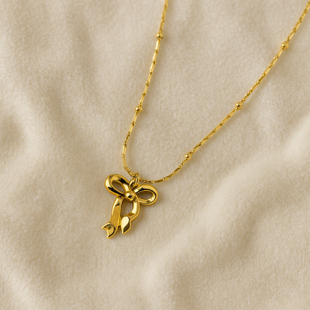 Golden Anti-Tarnish Bow Pendant Necklace