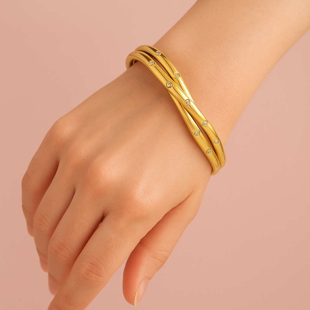 Premium Anti-Tarnish Golden Kada with Elegant Stone Detailing