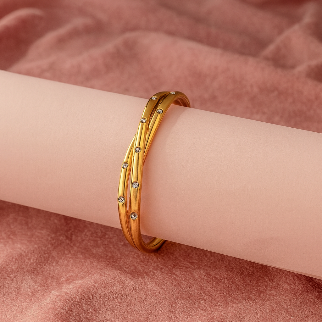 Premium Anti-Tarnish Golden Kada with Elegant Stone Detailing