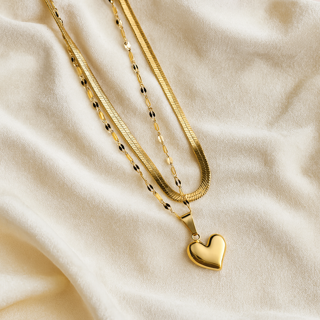 Dual-Layer Golden Heart Pendant Necklace