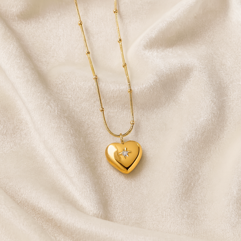 Premium Golden Heart Pendant Necklace with Sparkling Center Stone
