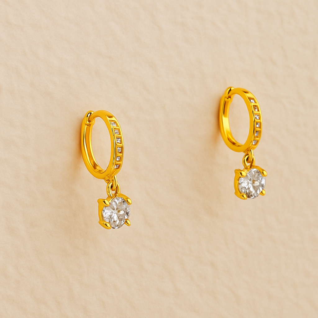 Elegant Golden Sparkle Hoop Earrings with Cubic Zirconia Drop