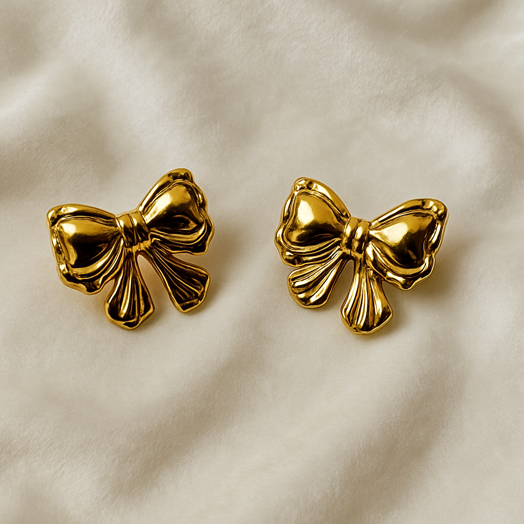 Elegant Golden Bow Stud Earrings