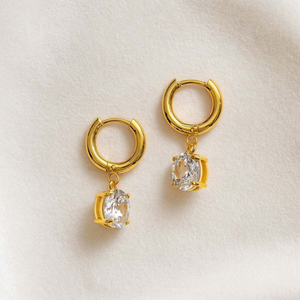Elegant Golden Hoop Earrings with Sparkling White Stone