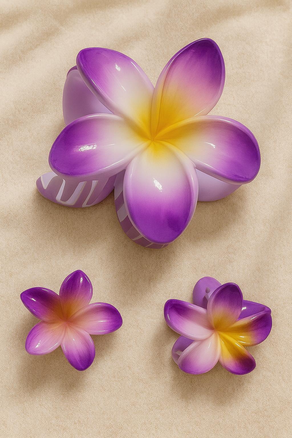 Elegant Plumeria Glossy Hair Clips – Set of  | 1 Large and 2 Small Size