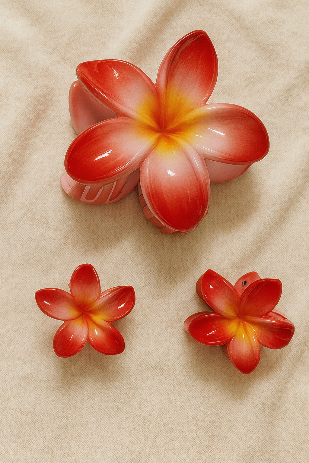 Elegant Plumeria Glossy Hair Clips – Set of  | 1 Large and 2 Small Size