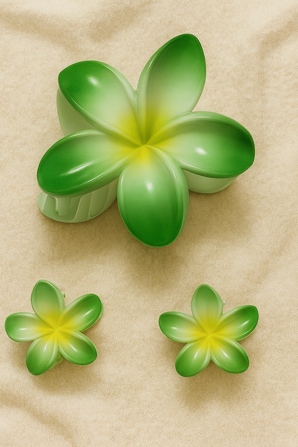 Elegant Plumeria Glossy Hair Clips – Set of  | 1 Large and 2 Small Size