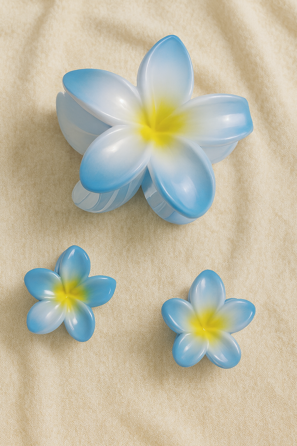 Elegant Plumeria Glossy Hair Clips – Set of  | 1 Large and 2 Small Size