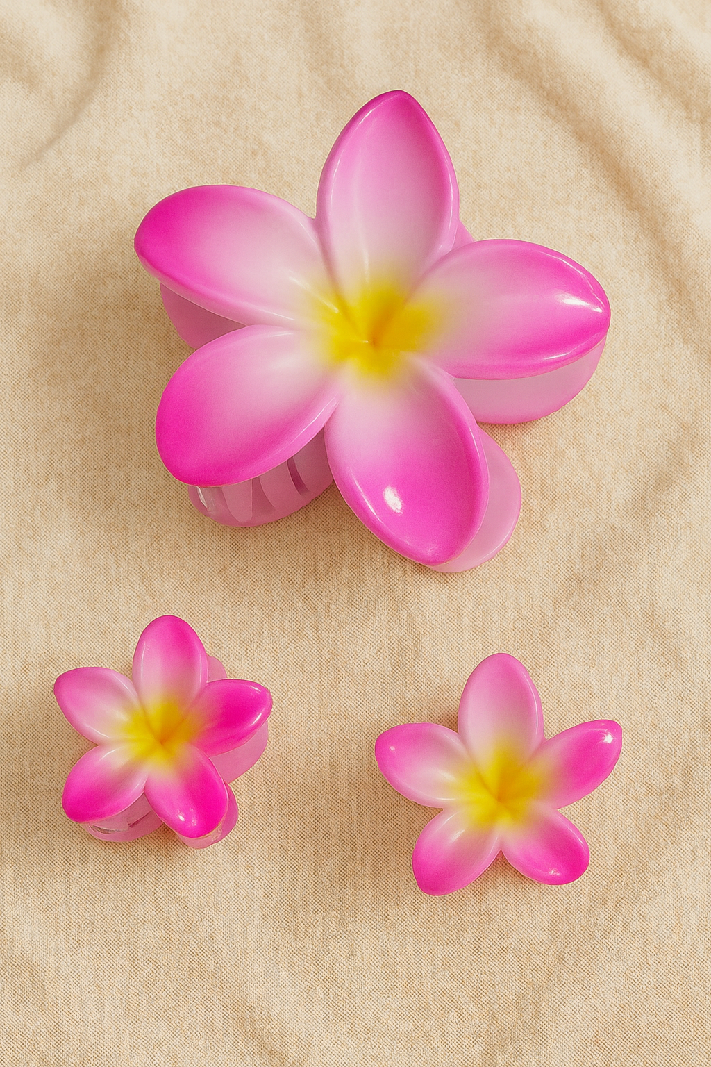 Elegant Plumeria Glossy Hair Clips – Set of  | 1 Large and 2 Small Size