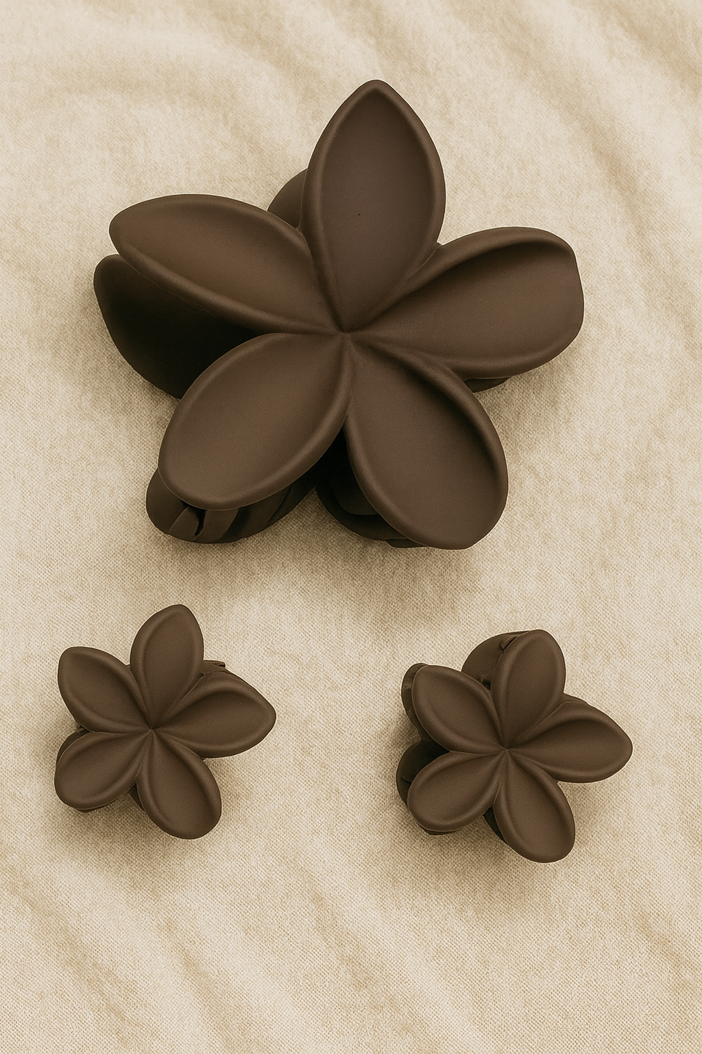 Elegant Plumeria Matte Hair Clips – Set of 1 | 1 Large and 2 Small Size
