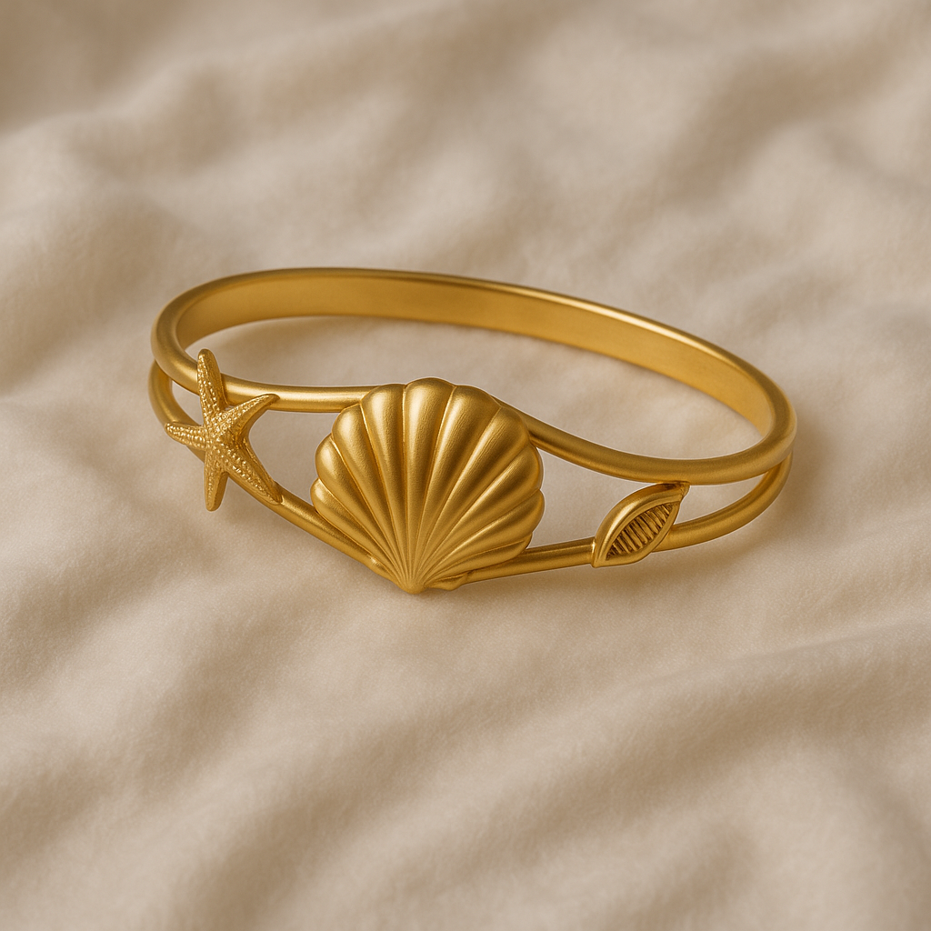 Elegant Shell & Starfish Design Anti-Tarnish Golden Kada