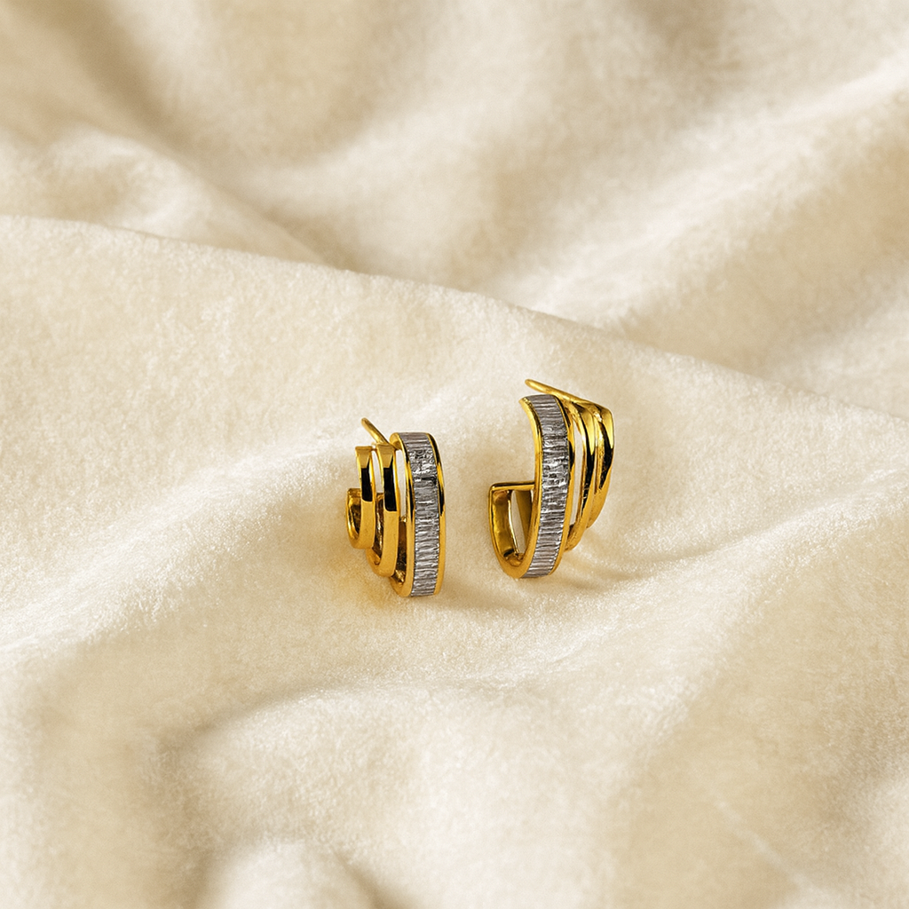 Golden Anti-Tarnish Hoop Earrings with Embedded Sparkling Stones