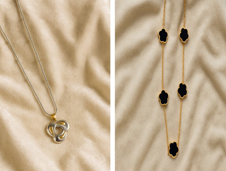 Premium Golden Flower Chain & Silver Pendant Combo – Anti-Tarnish